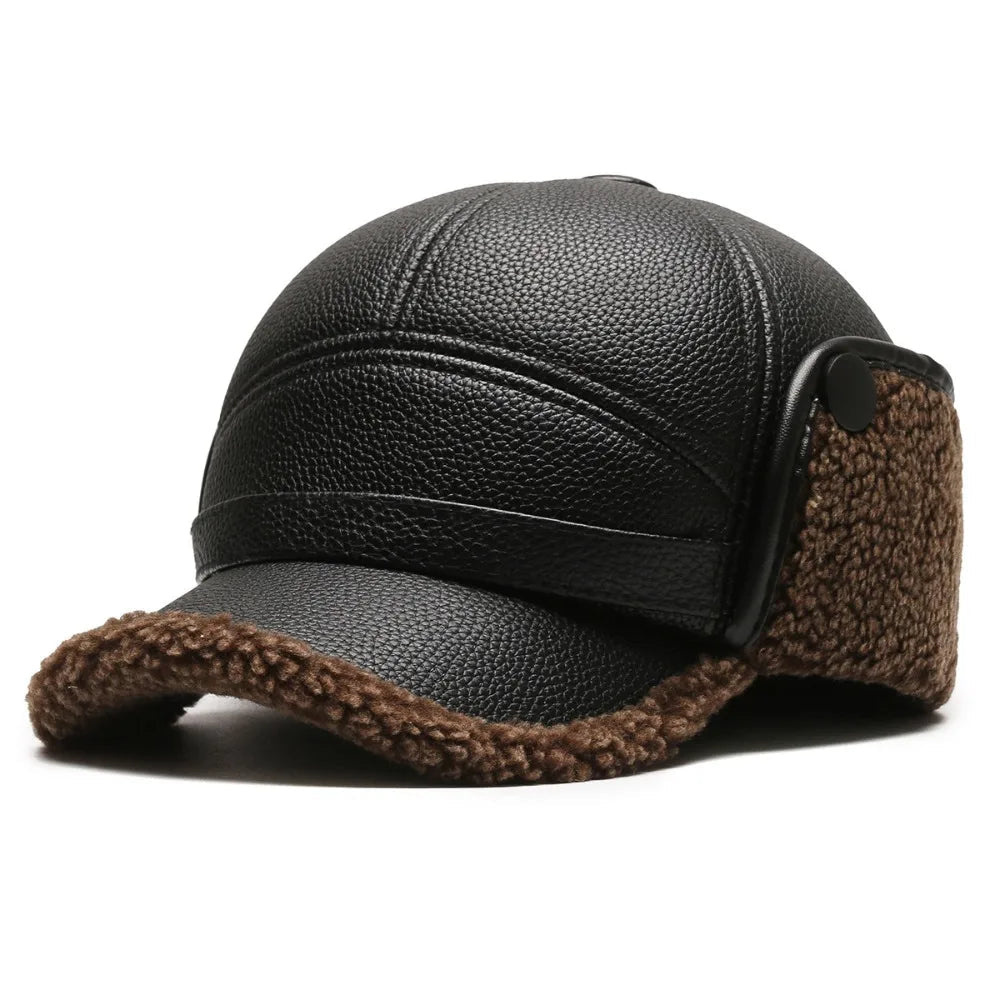 Marceau Chapeau Homme en Similicuir Chaud avec Cache-Oreilles pour l’Hiver - Hommfer