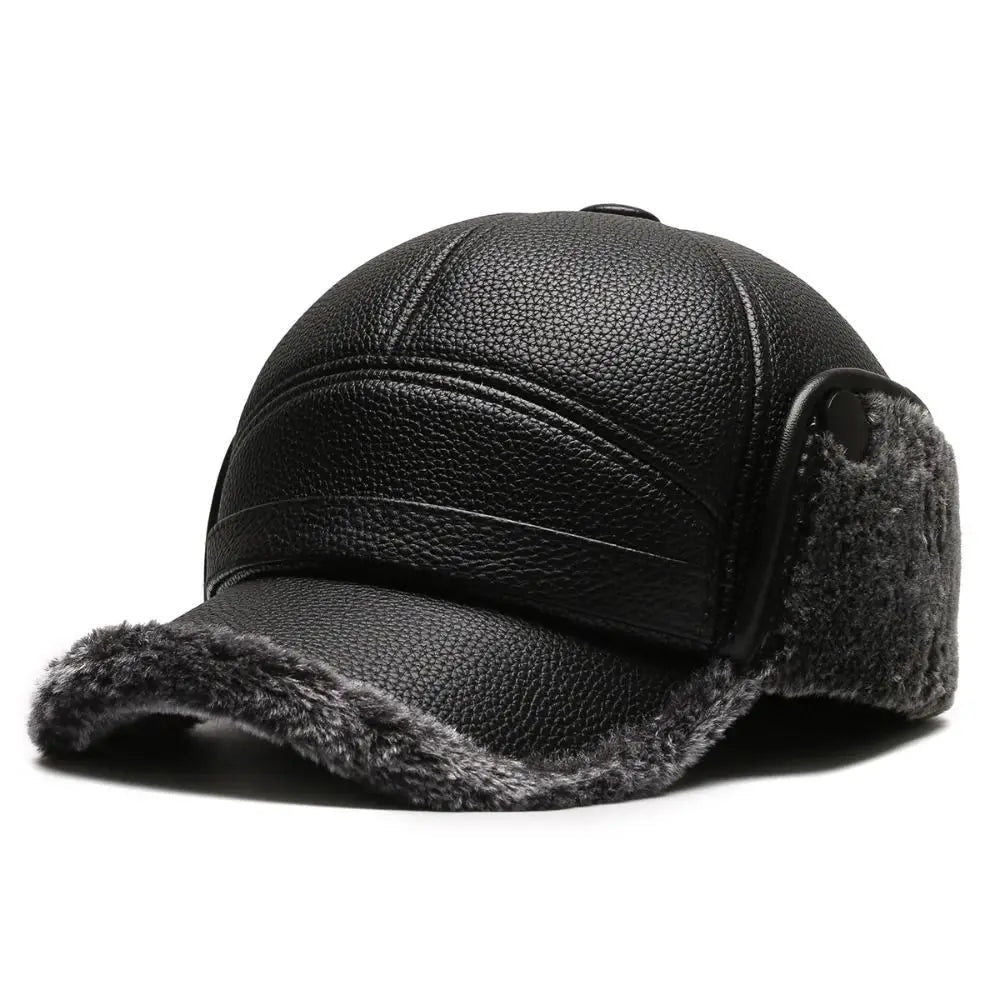 Marceau Chapeau Homme en Similicuir Chaud avec Cache-Oreilles pour l’Hiver - Hommfer