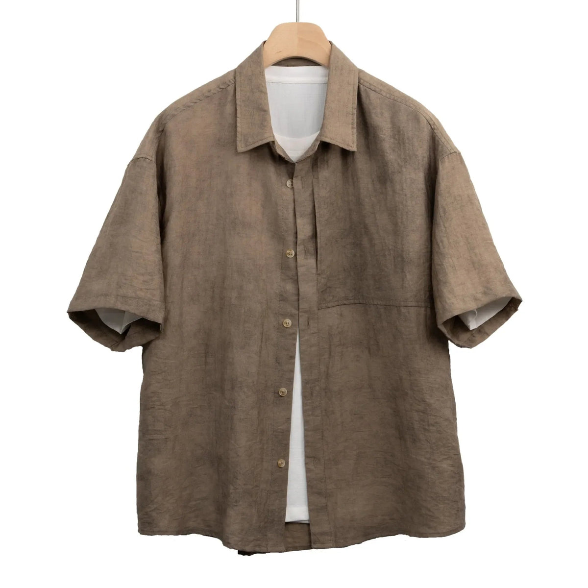 Marceau Chemise à col camp en lin et coton doux, brun, coupe décontractée pour le quotidien - Hommfer