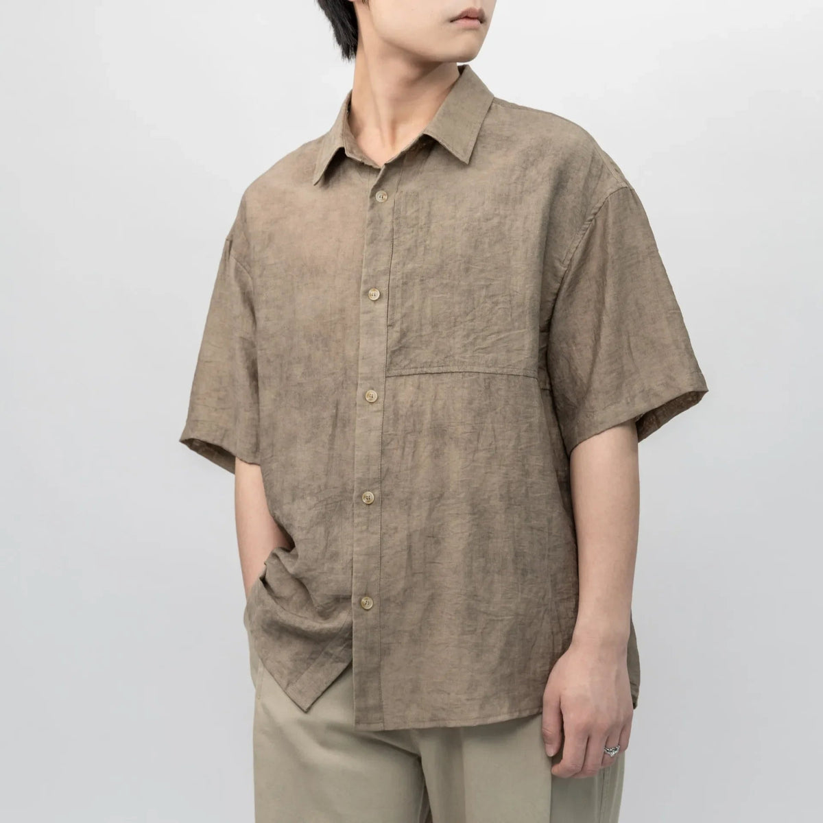 Marceau Chemise à col camp en lin et coton doux, brun, coupe décontractée pour le quotidien - Hommfer