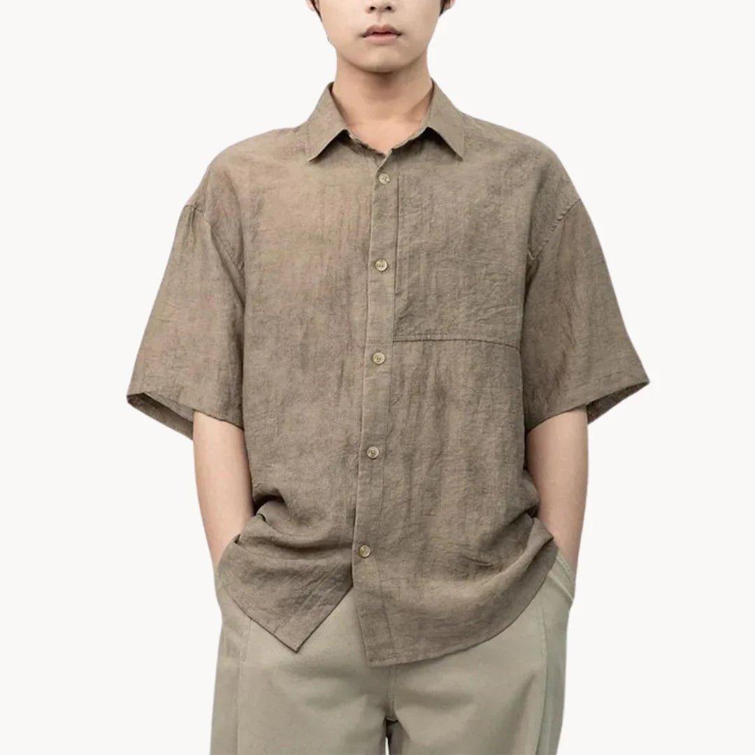Marceau Chemise à col camp en lin et coton doux, brun, coupe décontractée pour le quotidien - Hommfer