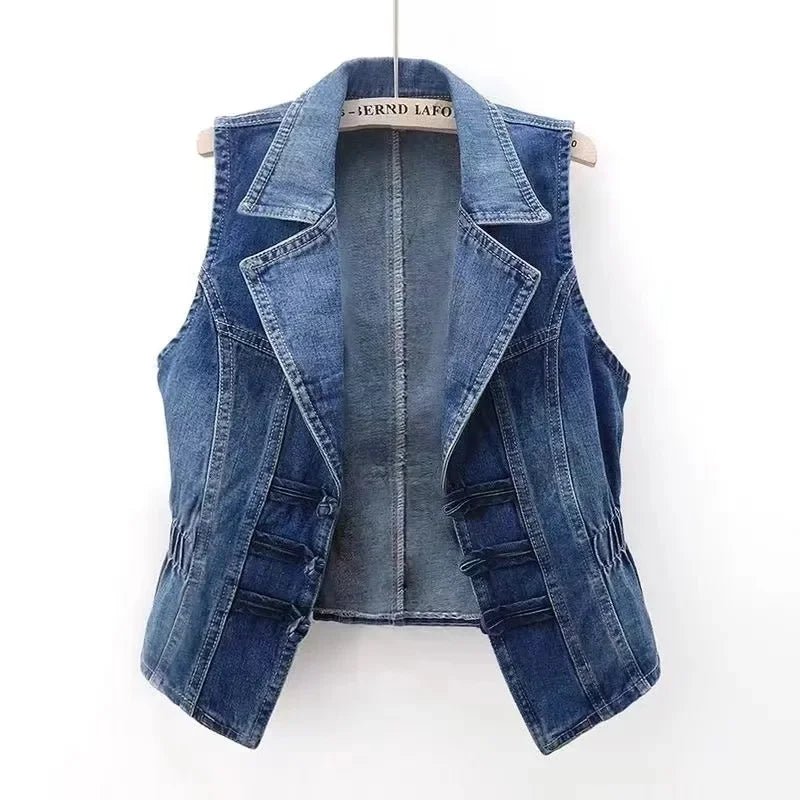 Marceau Gilet en denim de coton biologique, taille cintrée et lavage foncé vintage - Hommfer