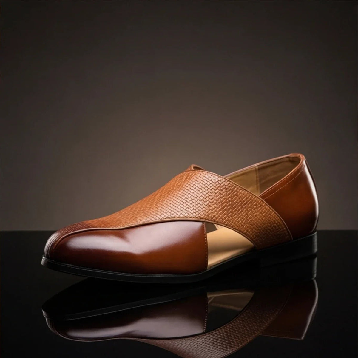 Marceau Mocassin en cuir poli à détails brogue avec semelle intérieure rembourrée pour un confort toute la journée - Hommfer