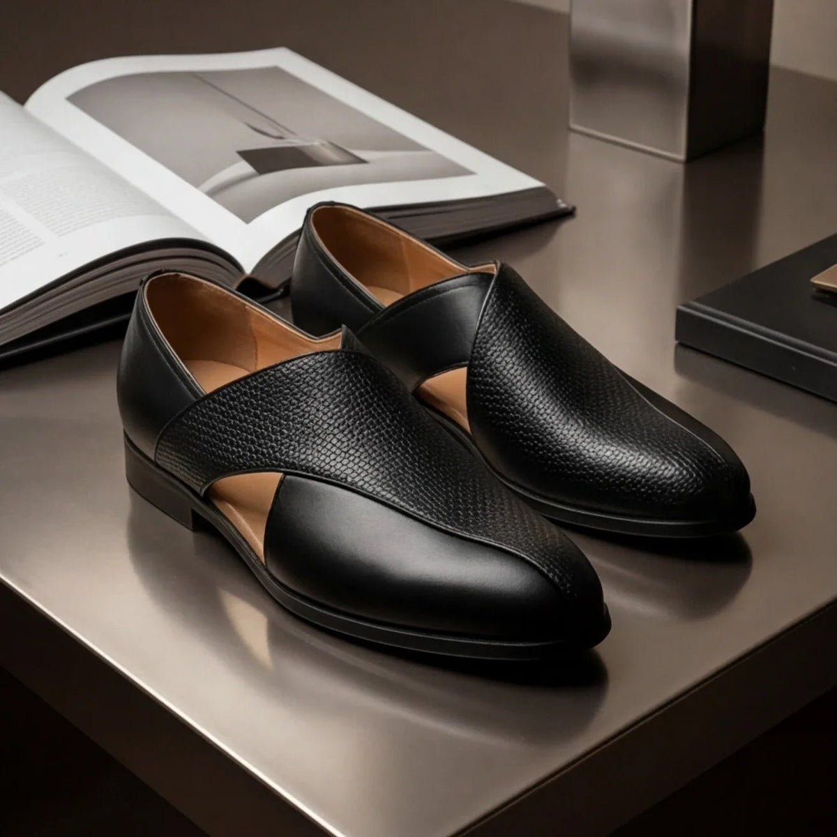 Marceau Mocassin en cuir poli à détails brogue avec semelle intérieure rembourrée pour un confort toute la journée - Hommfer