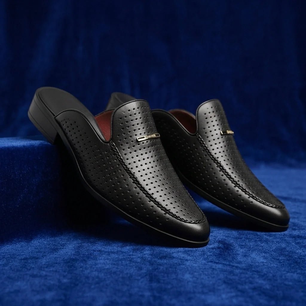 Marceau Mule en cuir pleine fleur perforé pour garder les pieds au frais, semelle antidérapante, confort rembourré - Hommfer