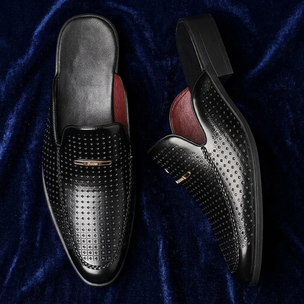 Marceau Mule en cuir pleine fleur perforé pour garder les pieds au frais, semelle antidérapante, confort rembourré - Hommfer