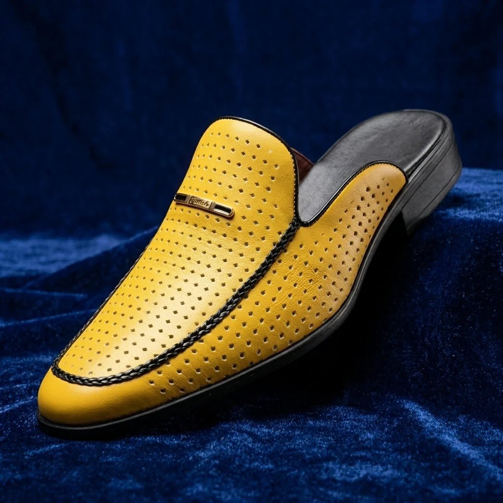 Marceau Mule en cuir pleine fleur perforé pour garder les pieds au frais, semelle antidérapante, confort rembourré - Hommfer