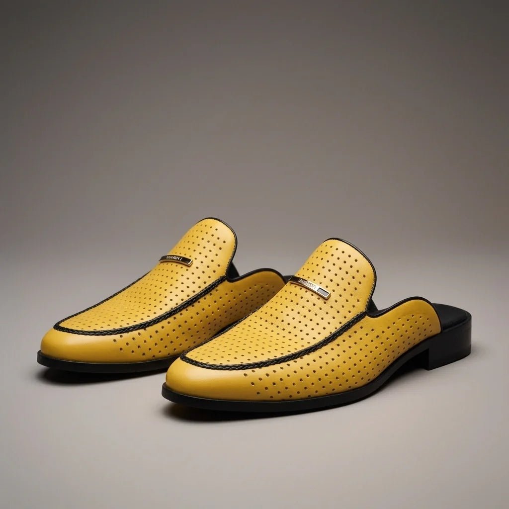 Marceau Mule en cuir pleine fleur perforé pour garder les pieds au frais, semelle antidérapante, confort rembourré - Hommfer