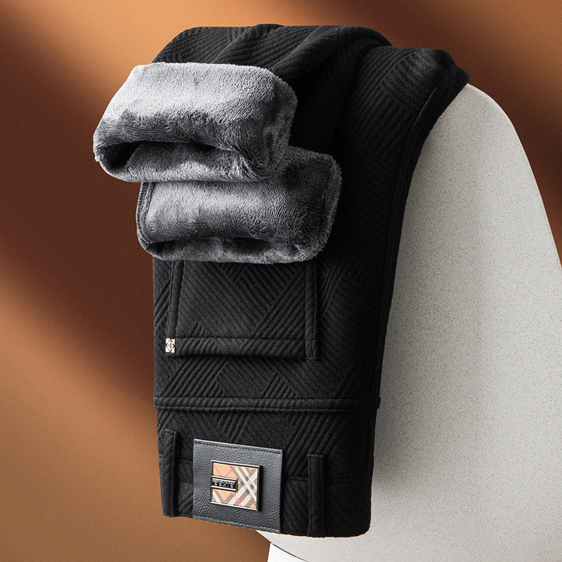 Marceau Pantalon à carreaux en tissu extensible, doublé en polaire, coupe droite pour l’hiver - Hommfer