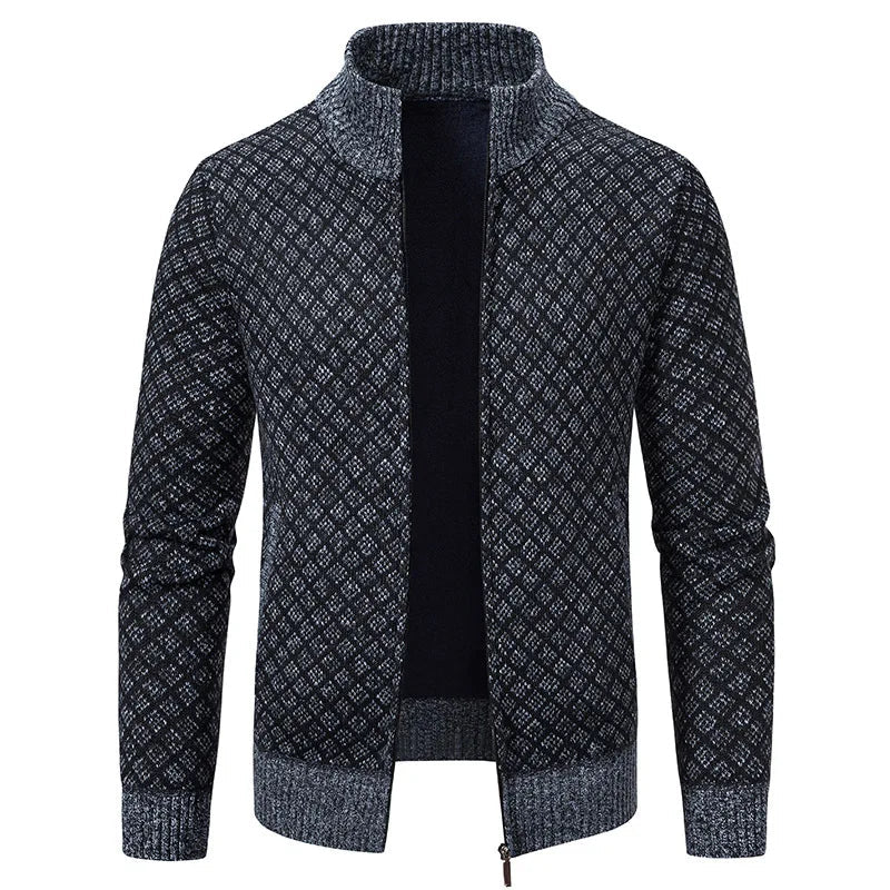 Marceau Veste en Tricot Zippée à Carreaux avec Col Montant pour Temps Froid - Hommfer