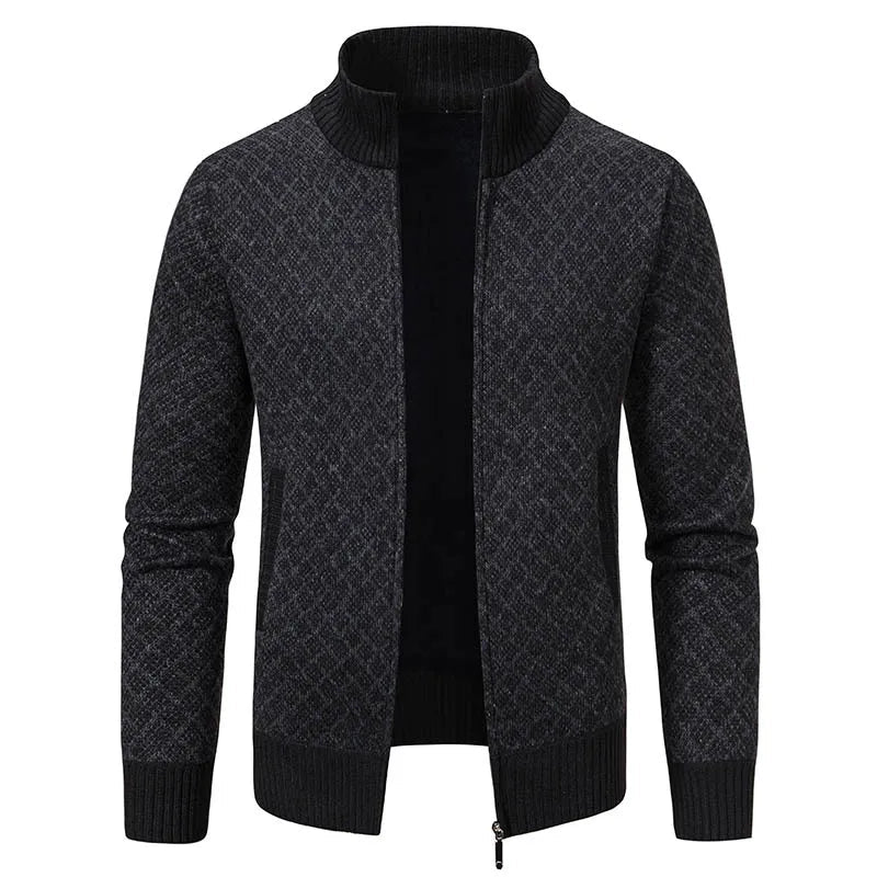 Marceau Veste en Tricot Zippée à Carreaux avec Col Montant pour Temps Froid - Hommfer