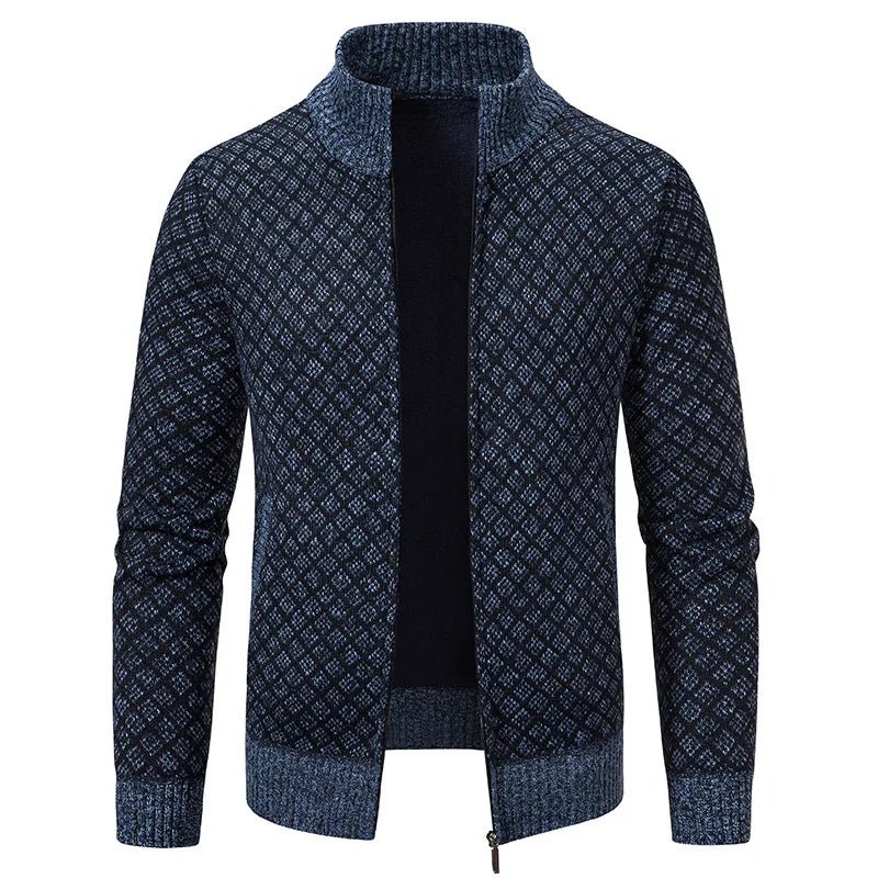 Marceau Veste en Tricot Zippée à Carreaux avec Col Montant pour Temps Froid - Hommfer