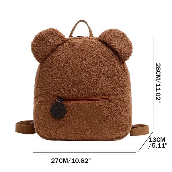 Milo Sac à dos en peluche douce avec oreilles d’ours et poche avant zippée pour les sorties - Hommfer