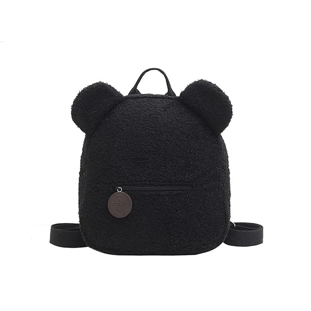 Milo Sac à dos en peluche douce avec oreilles d’ours et poche avant zippée pour les sorties - Hommfer