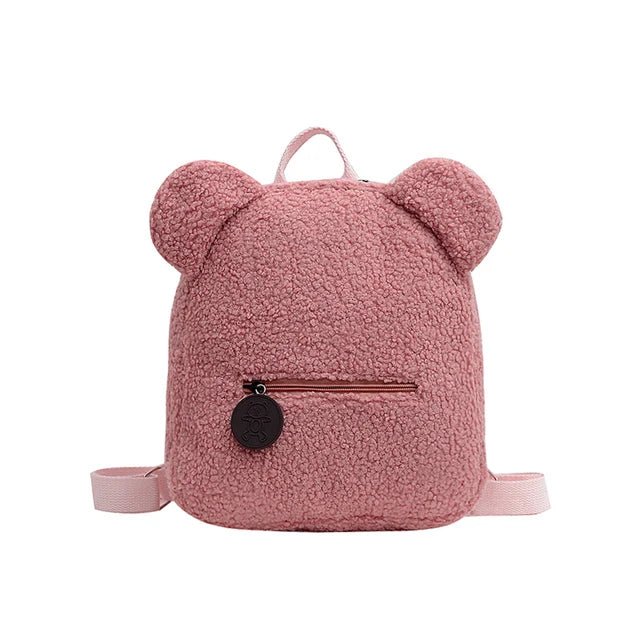 Milo Sac à dos en peluche douce avec oreilles d’ours et poche avant zippée pour les sorties - Hommfer