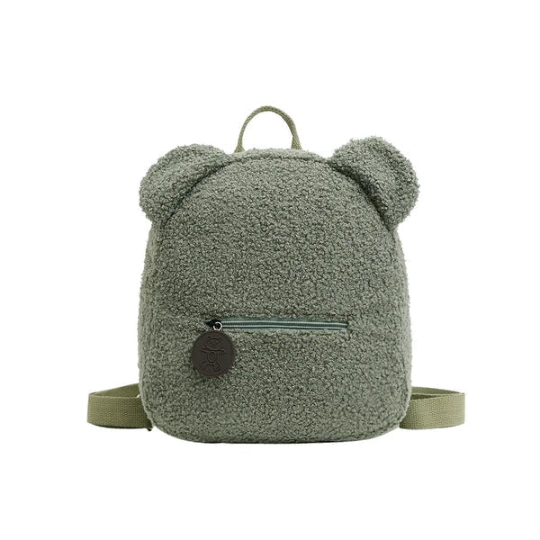 Milo Sac à dos en peluche douce avec oreilles d’ours et poche avant zippée pour les sorties - Hommfer