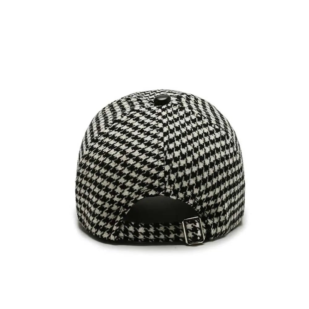 Monceau Casquette en laine pied-de-poule avec visière en cuir véritable réglable pour un ajustement personnalisé - Hommfer