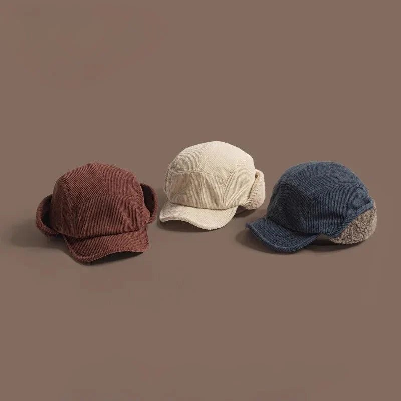 Montfort Casquette à rabats d’oreilles en velours côtelé doublée en polaire unisexe pour temps froid - Hommfer