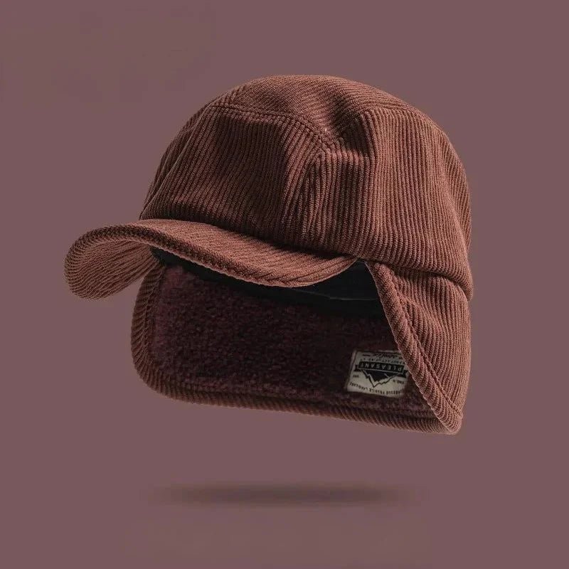 Montfort Casquette à rabats d’oreilles en velours côtelé doublée en polaire unisexe pour temps froid - Hommfer