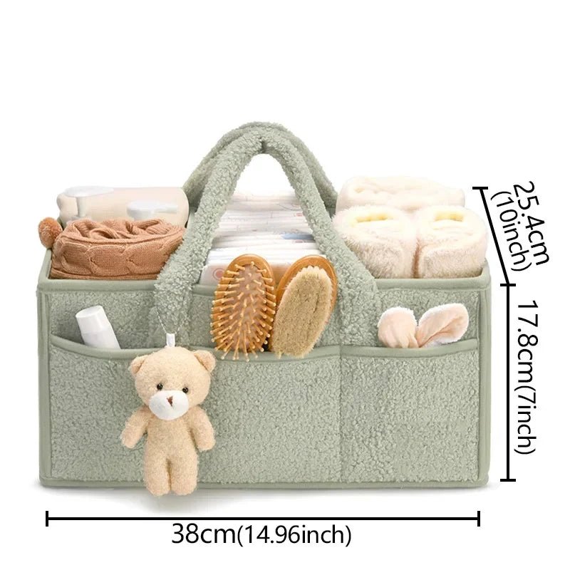 Panier de rangement en tissu bouclé et polaire avec poignées 38 x 25,5 x 18 cm pour couches et jouets bébé - Hommfer