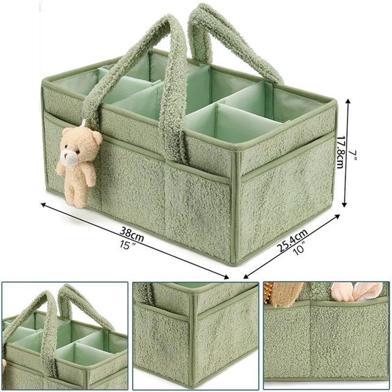 Panier de rangement en tissu bouclé et polaire avec poignées 38 x 25,5 x 18 cm pour couches et jouets bébé - Hommfer