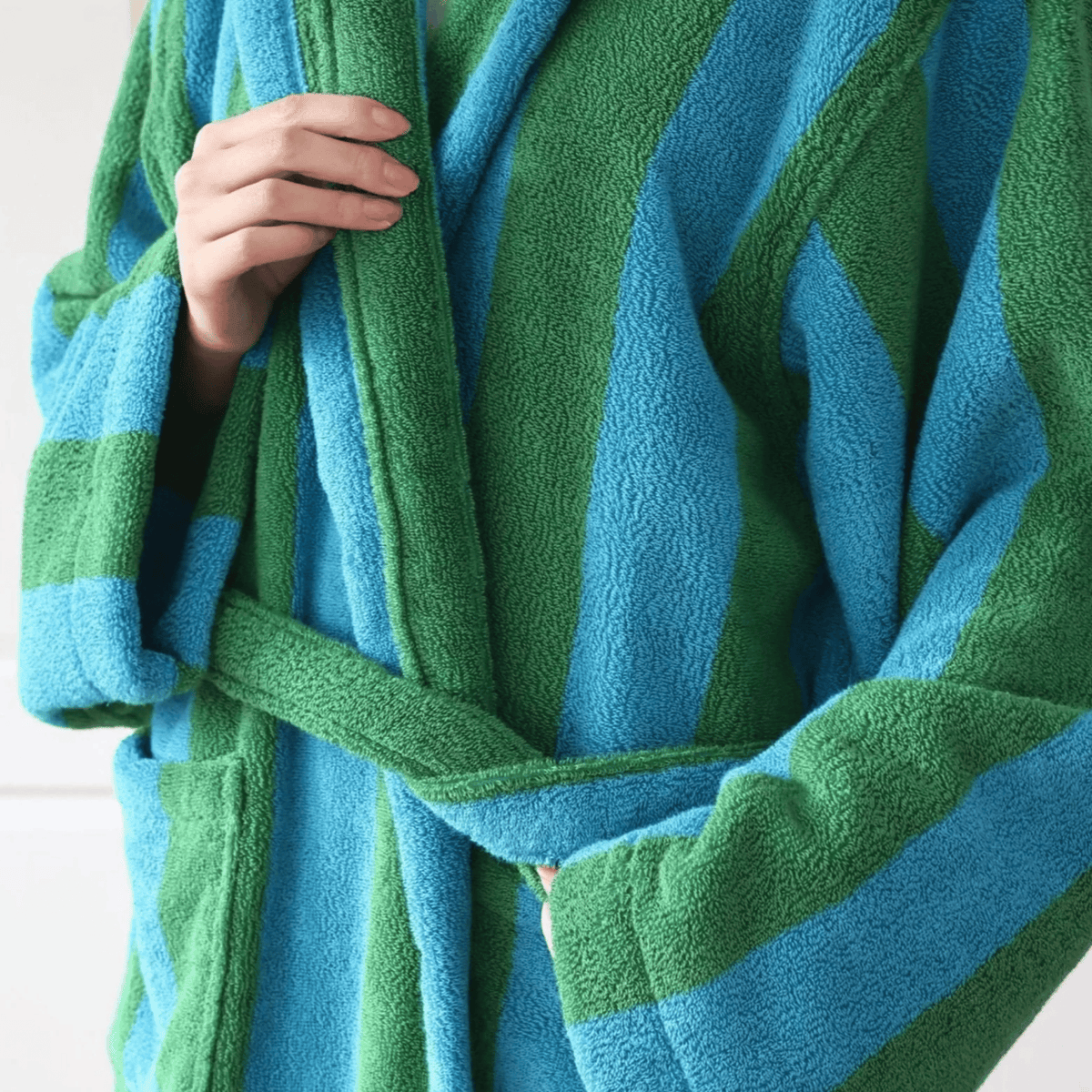 Peignoir Jacquard Rayé en 100% Coton Bio, Épais et Absorbant, Qualité Hôtelière - Hommfer