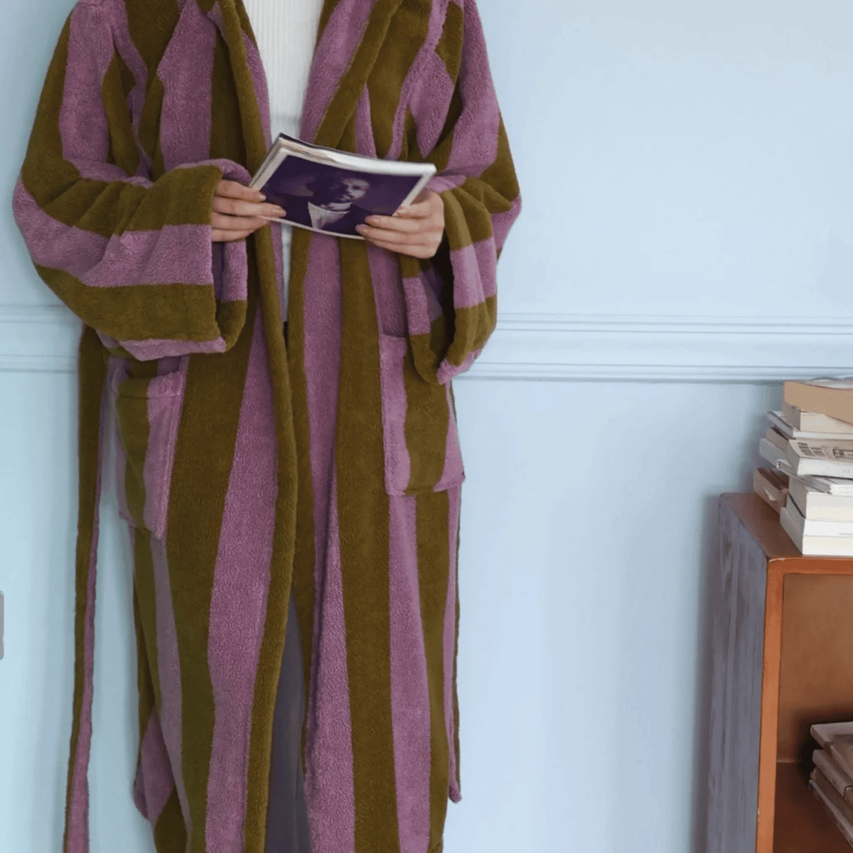 Peignoir Jacquard Rayé en 100% Coton Bio, Épais et Absorbant, Qualité Hôtelière - Hommfer