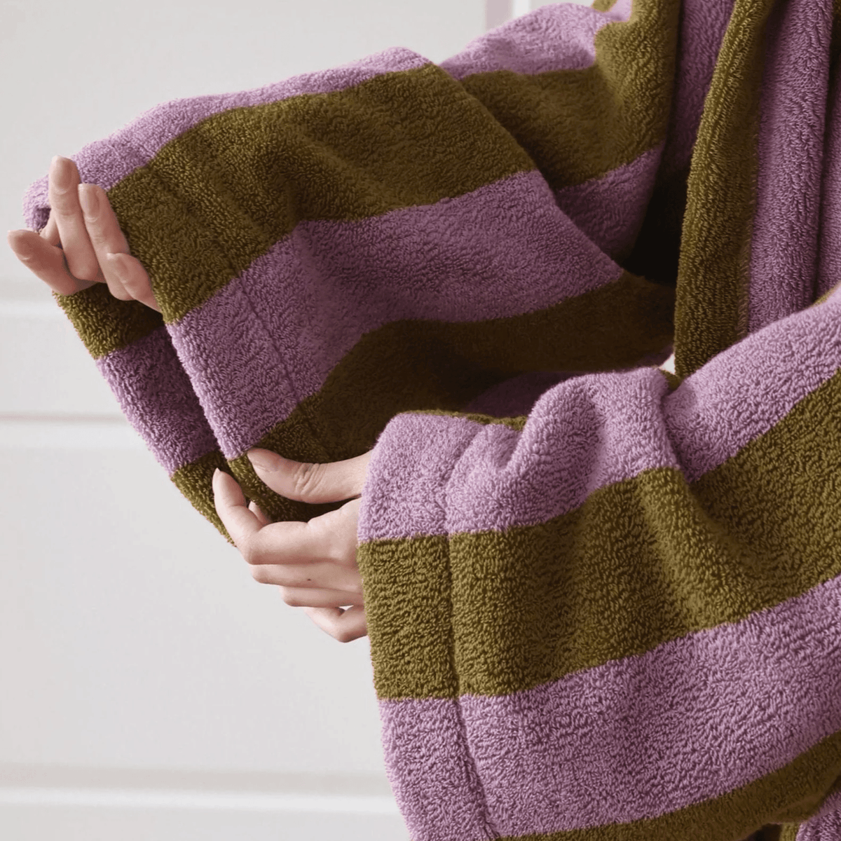 Peignoir Jacquard Rayé en 100% Coton Bio, Épais et Absorbant, Qualité Hôtelière - Hommfer