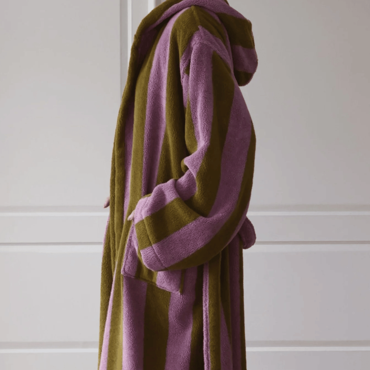 Peignoir Jacquard Rayé en 100% Coton Bio, Épais et Absorbant, Qualité Hôtelière - Hommfer