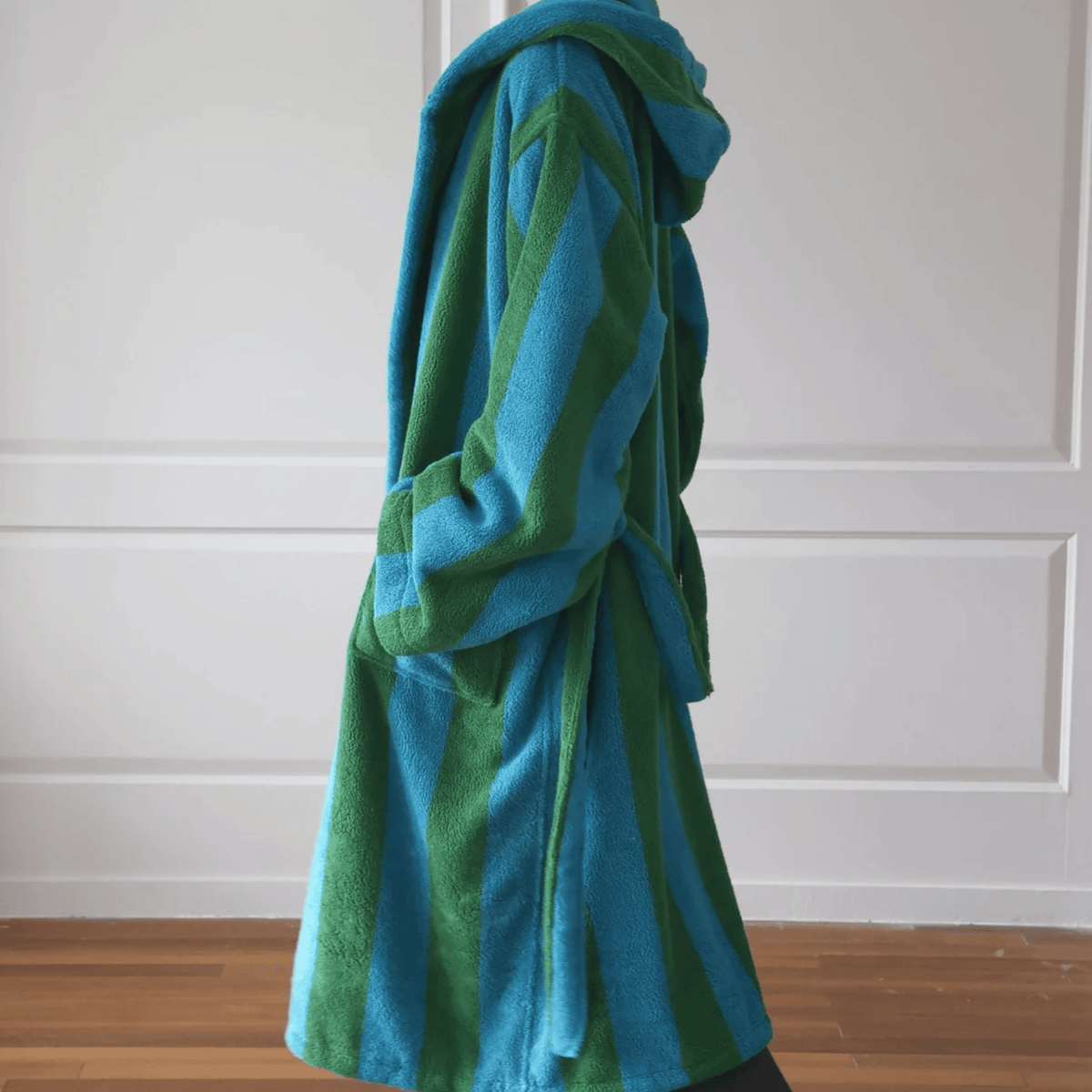Peignoir Jacquard Rayé en 100% Coton Bio, Épais et Absorbant, Qualité Hôtelière - Hommfer