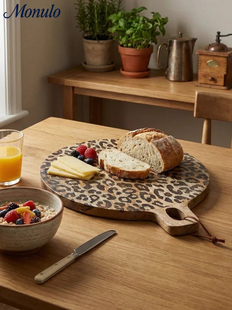 Planche de service en bois sapele à motif léopard avec poignée pour fromages et apéritifs - Hommfer