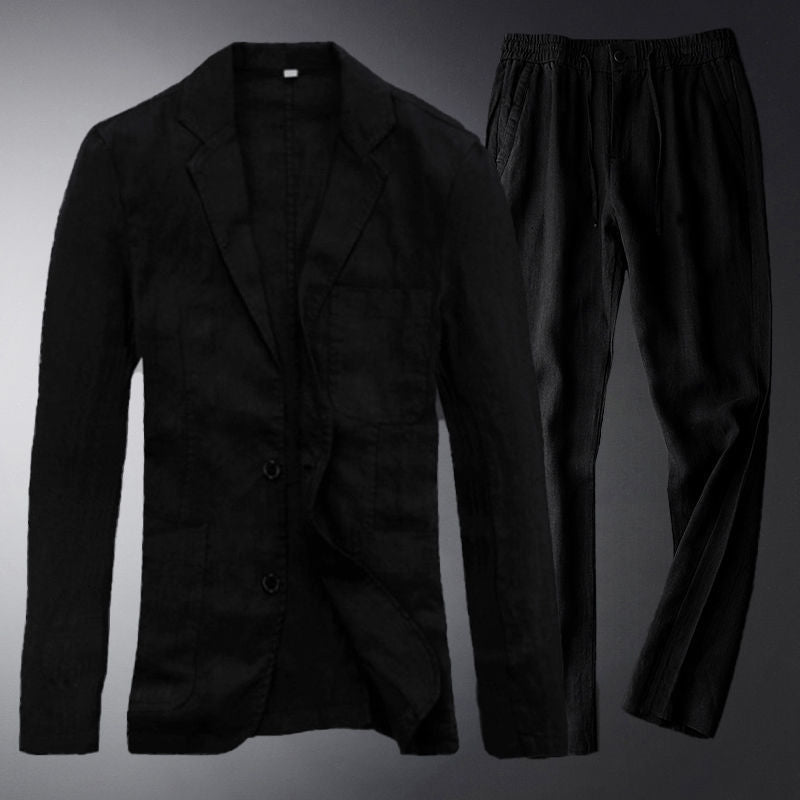 Rivage Ensemble Blazer Déstructuré et Pantalon à Cordon en Lin-Coton pour Confort Respirant - Hommfer
