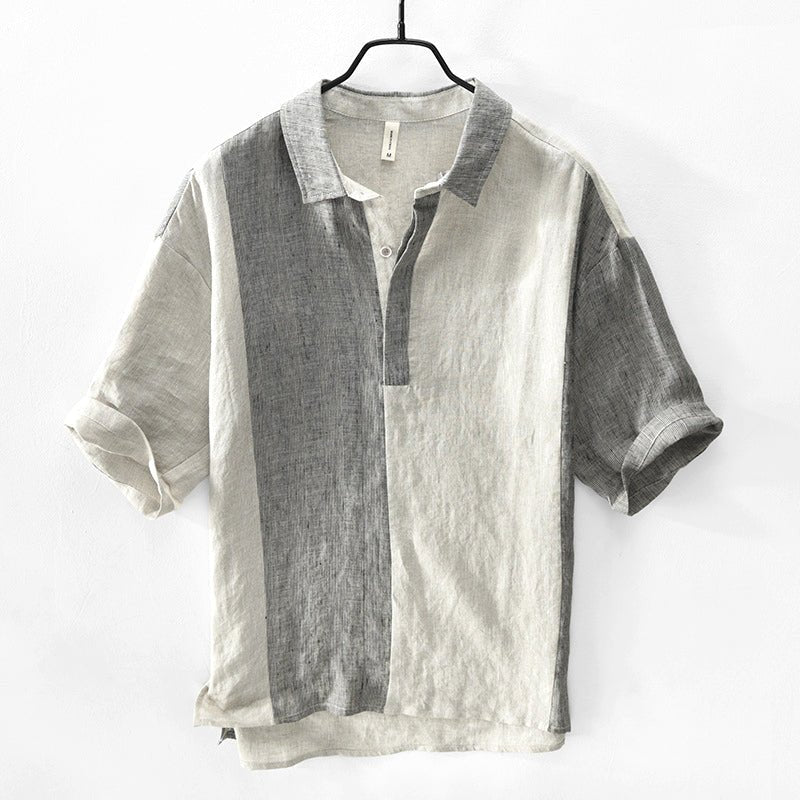 Riviera Chemise en 100 % lin bicolore à manches courtes et col classique par temps chaud - Hommfer