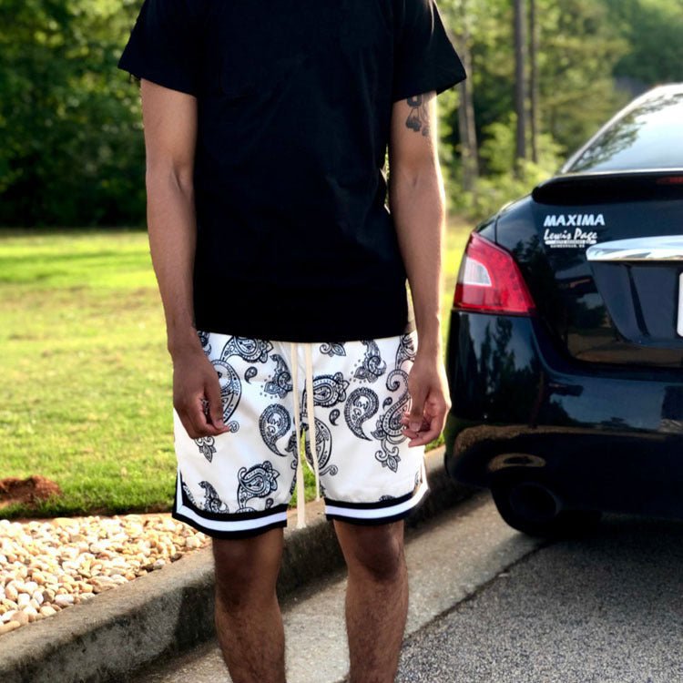 Solano Paisley Print Shorts in Breathable Stretch Jersey with Elastic Drawstring Waist - Hommfer