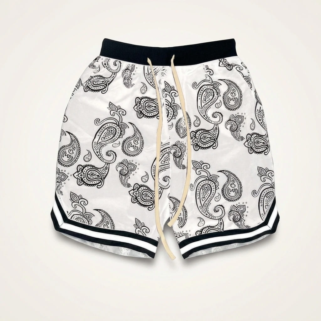 Solano Paisley Print Shorts in Breathable Stretch Jersey with Elastic Drawstring Waist - Hommfer
