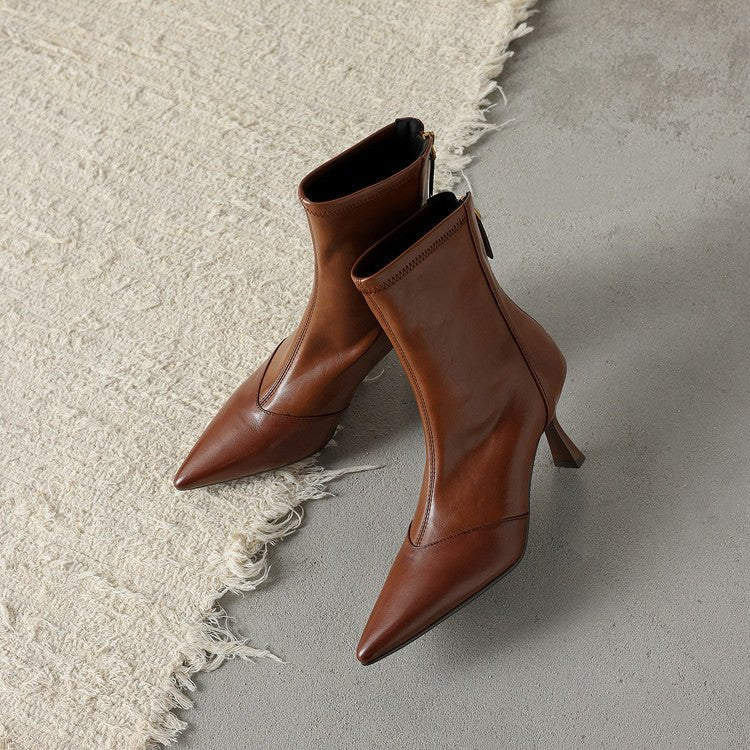 Solène Bottes à talon en cuir de mouton à bout pointu, talon fin 3 pouces, fermeture éclair à l’arrière - Hommfer
