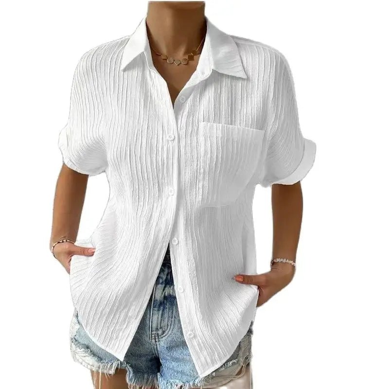 Soline Chemise à Manches Courtes en Coton Mélangé Texturé avec Poche Poitrine pour les Journées Chaudes - Hommfer
