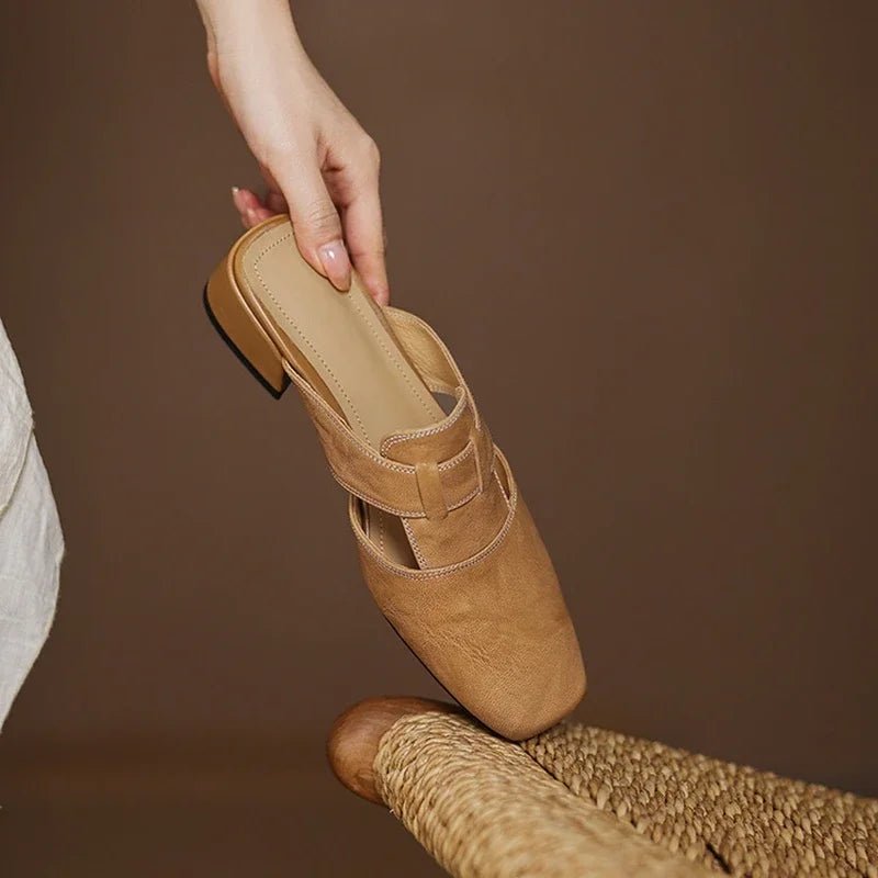 Soline Mules en cuir de mouton véritable à bout carré et talon bloc 4 cm pour un confort respirant toute la journée - Hommfer
