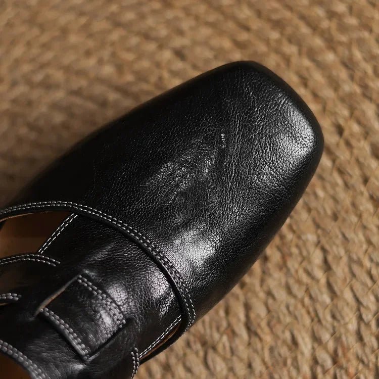 Soline Mules en cuir de mouton véritable à bout carré et talon bloc 4 cm pour un confort respirant toute la journée - Hommfer