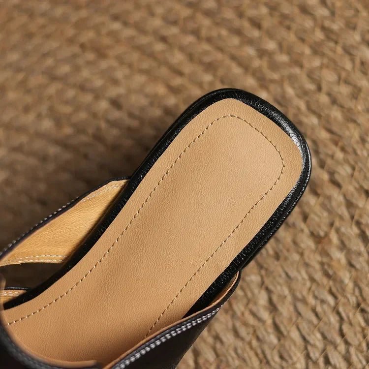 Soline Mules en cuir de mouton véritable à bout carré et talon bloc 4 cm pour un confort respirant toute la journée - Hommfer