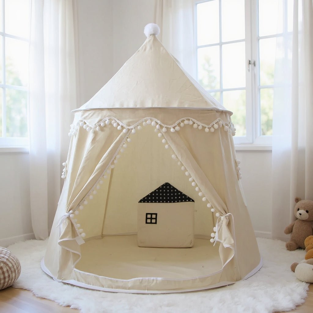 Tipi enfant en tissu effet peluche, pliable pour intérieur et extérieur, 110 x 130 cm, 3 coloris - Hommfer