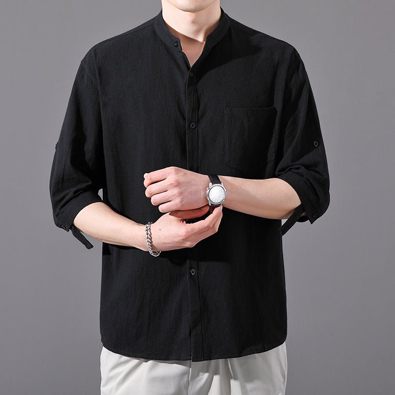 Varenne Chemise à Col Mandarin en Mélange de Coton Lavé pour Confort Respirant par Temps Chaud - Hommfer