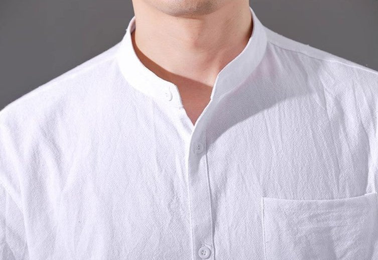 Varenne Chemise à Col Mandarin en Mélange de Coton Lavé pour Confort Respirant par Temps Chaud - Hommfer