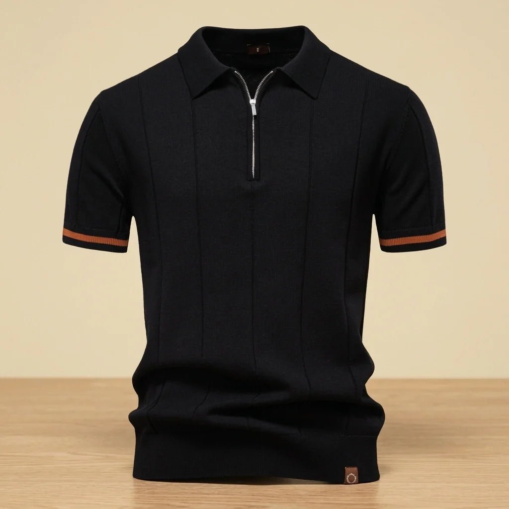 Varenne Polo en tricot de viscose extensible à col zippé, respirant, manches à bord contrasté - Hommfer