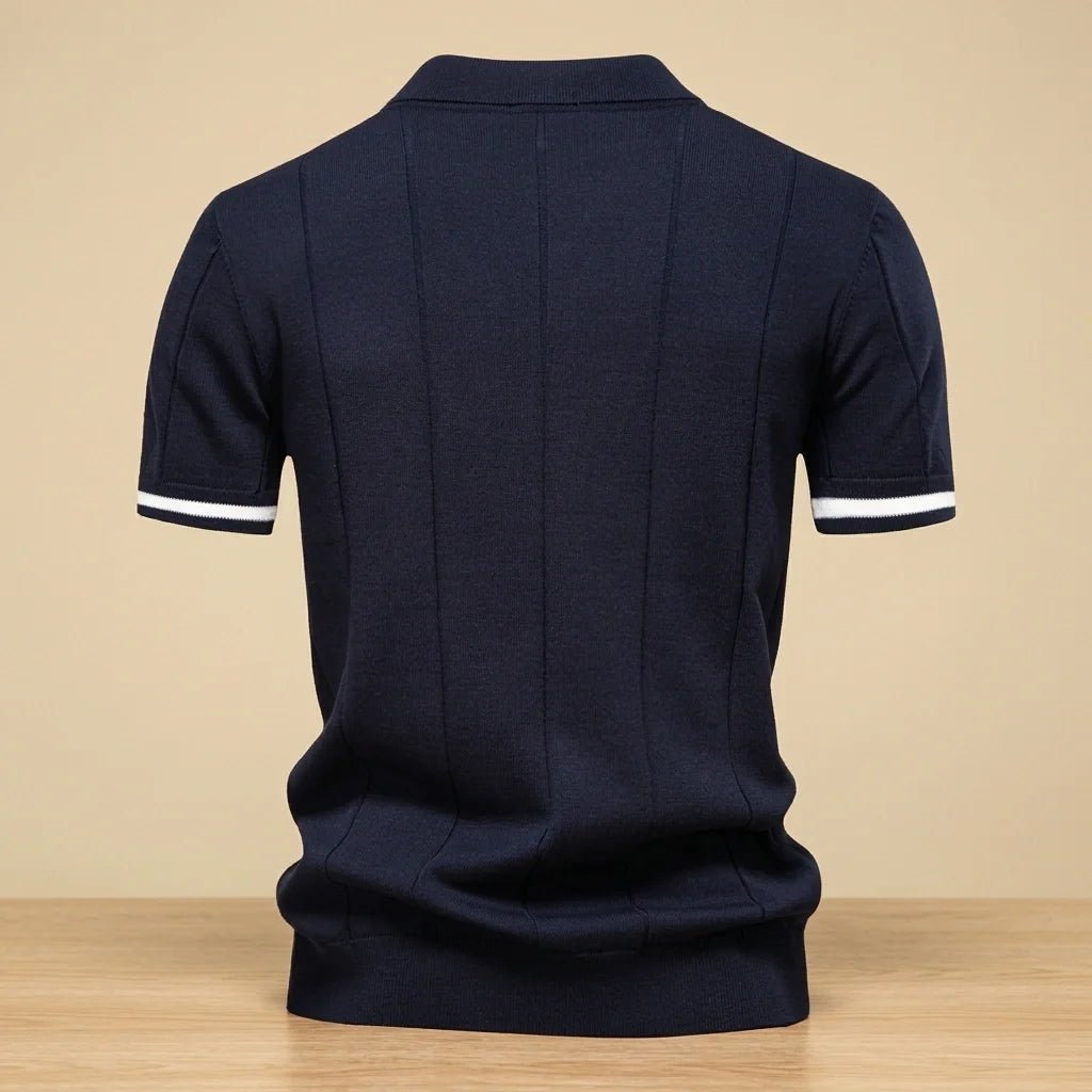 Varenne Polo en tricot de viscose extensible à col zippé, respirant, manches à bord contrasté - Hommfer