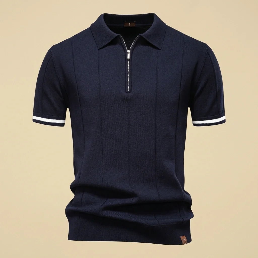 Varenne Polo en tricot de viscose extensible à col zippé, respirant, manches à bord contrasté - Hommfer
