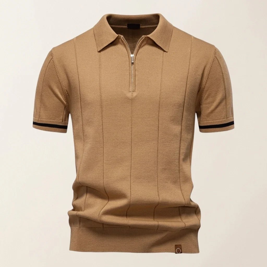 Varenne Polo en tricot de viscose extensible à col zippé, respirant, manches à bord contrasté - Hommfer