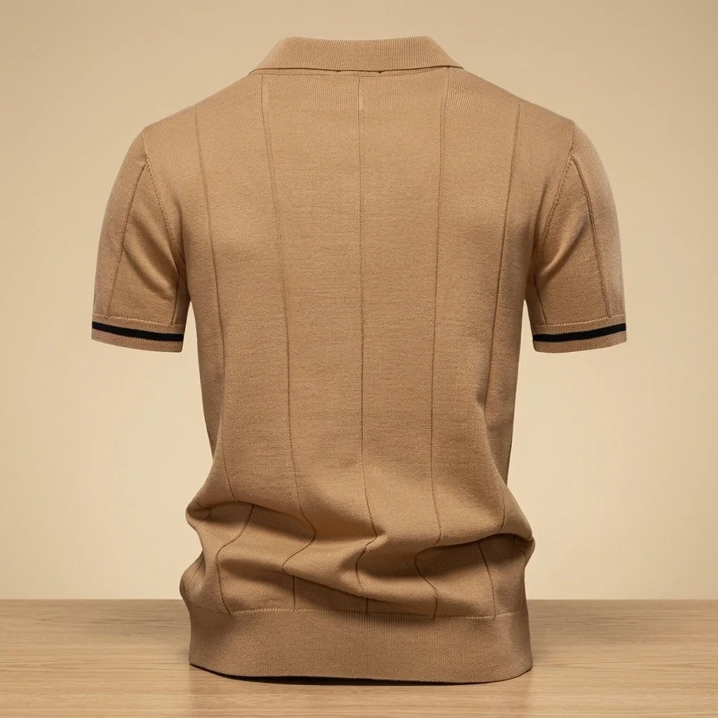 Varenne Polo en tricot de viscose extensible à col zippé, respirant, manches à bord contrasté - Hommfer