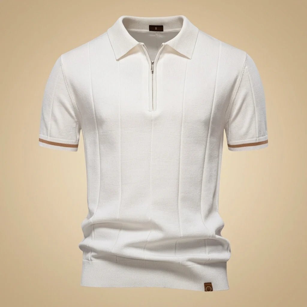 Varenne Polo en tricot de viscose extensible à col zippé, respirant, manches à bord contrasté - Hommfer