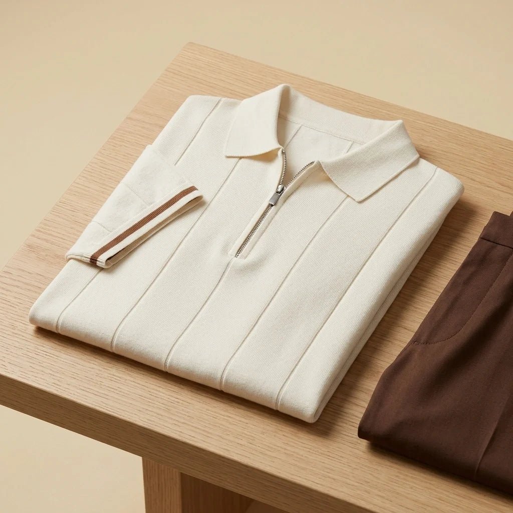 Varenne Polo en tricot de viscose extensible à col zippé, respirant, manches à bord contrasté - Hommfer